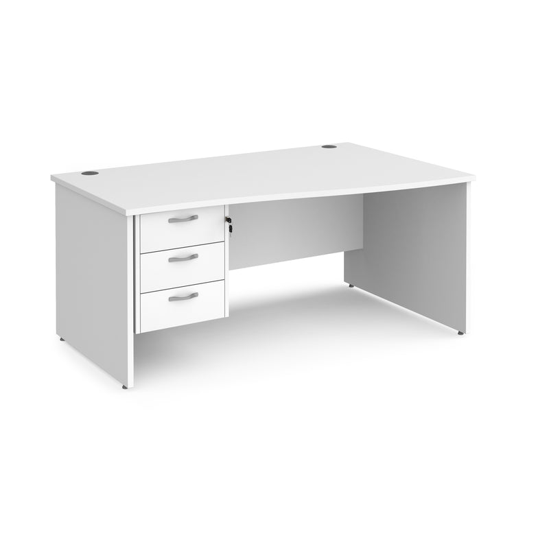 Maestro 25 Wave Desk With Panel End Leg & Fixed 3 Drawer Pedestal - White - NWOF