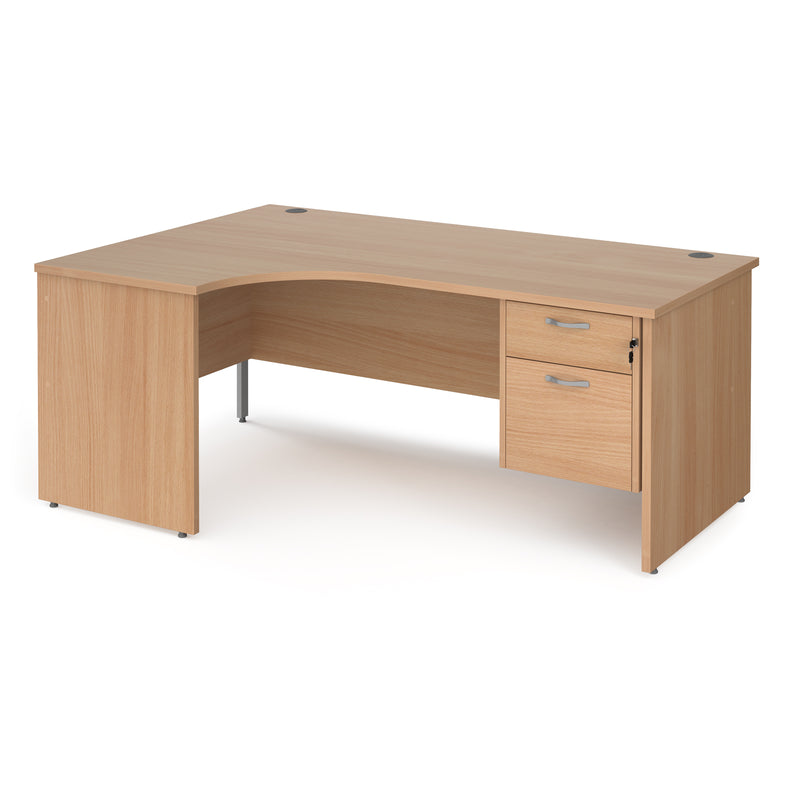 Maestro 25 Ergonomic Desk With Panel End Leg & Fixed 2 Drawer Pedestal - Beech - NWOF