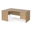 Dams Maestro 25 ergonomic desk with panel end leg and fixed two-drawer pedestal in Kendal Oak finish.