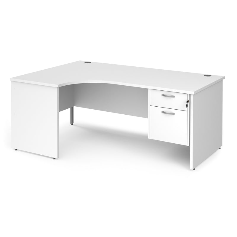 Maestro 25 Ergonomic Desk With Panel End Leg & Fixed 2 Drawer Pedestal - White - NWOF