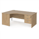 Dams Maestro 25 ergonomic desk with panel end leg and fixed 3-drawer pedestal in Kendal Oak finish