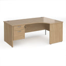 Dams Maestro 25 ergonomic desk with Kendal Oak finish, panel end leg design, and fixed two-drawer pedestal.