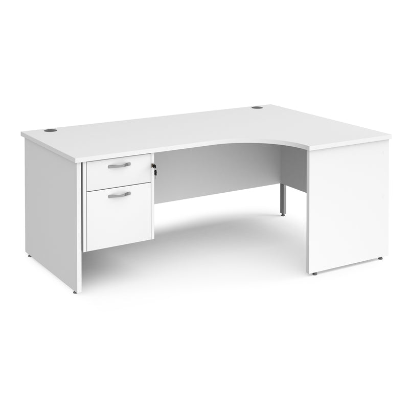 Maestro 25 Ergonomic Desk With Panel End Leg & Fixed 2 Drawer Pedestal - White - NWOF