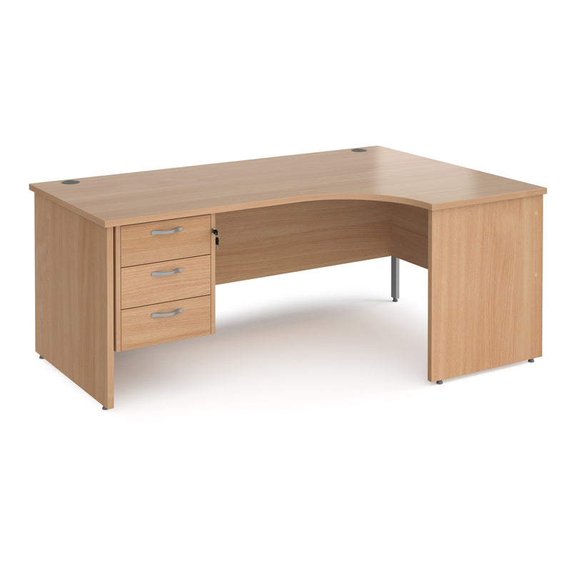 Maestro 25 Ergonomic Desk With Panel End Leg & Fixed 3 Drawer Pedestal - Beech - NWOF