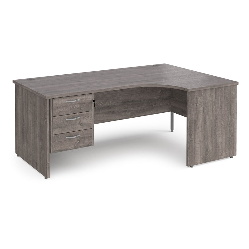 Maestro 25 Ergonomic Desk With Panel End Leg & Fixed 3 Drawer Pedestal - Grey Oak - NWOF