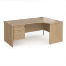 Dams Maestro 25 ergonomic desk with Kendal Oak finish, panel end leg design, and fixed three-drawer pedestal.