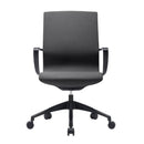 Nautilus Designs Aeros Medium Back Executive Task Chair with black fabric upholstery and ergonomic design, front view.