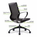 Nautilus Designs Aeros Medium Back Executive Task Chair with black fabric upholstery and ergonomic side view