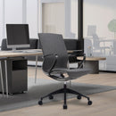 Nautilus Designs Aeros Medium Back Executive Task Chair in gray, showcasing ergonomic design and adjustable features.