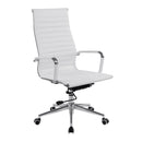 Nautilus Designs Aura high back bonded leather executive chair with white upholstery and modern design.