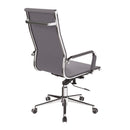 Side view of Nautilus Designs Aura contemporary high-back bonded leather executive chair in gray with sleek armrests.