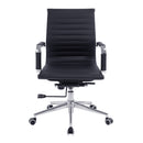 Nautilus Designs Aura contemporary medium back bonded leather executive chair with padded armrests and black finish, front view.