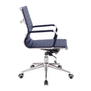 Nautilus Designs Aura contemporary medium back bonded leather executive chair with armrests and chrome base, side view.
