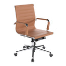 Nautilus Designs Aura contemporary medium back bonded leather executive chair with adjustable armrests and chrome base.