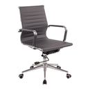 Nautilus Designs Aura contemporary medium back bonded leather executive chair in gray, featuring padded armrests and ergonomic design.