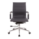 Nautilus Designs Aura contemporary medium back bonded leather executive chair in gray with metal base and adjustable armrests.