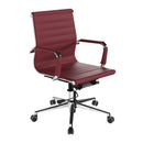 Nautilus Designs Aura contemporary medium back bonded leather executive chair with padded armrests and chrome base.