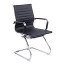 Aura contemporary medium back bonded leather visitor chair with chrome frame by Nautilus Designs, showcasing sleek design and comfortable seating.