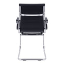 Nautilus Designs Aura contemporary medium back bonded leather visitor chair with chrome frame, black upholstery and modern design.