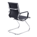 Nautilus Designs Aura contemporary medium back bonded leather visitor chair with chrome frame, shown from side angle.