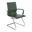 Contemporary Nautilus Designs Aura medium back bonded leather visitor chair with chrome frame and sleek modern design.