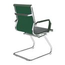 Nautilus Designs Aura contemporary medium back bonded leather visitor chair with chrome frame, shown from side view.