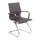 Contemporary medium-back bonded leather visitor chair with chrome frame by Nautilus Designs, in gray color.