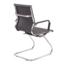 Nautilus Designs Aura contemporary medium back bonded leather visitor chair with chrome frame, shown from side view.