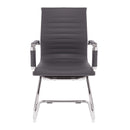 Nautilus Designs Aura contemporary medium back bonded leather visitor chair with chrome frame, gray upholstery, front view.