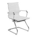 Nautilus Designs Aura contemporary medium back bonded leather visitor chair with chrome frame and white upholstery.