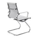 Nautilus Designs Aura contemporary medium back bonded leather visitor chair with chrome frame, side view showing sleek design and cushioning.