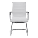 Aura contemporary medium back bonded leather visitor chair with chrome frame by Nautilus Designs, shown from the front.