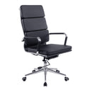 Nautilus Designs Avanti bonded leather high back swivel chair with individual back cushions and armrests, black finish.