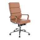 Nautilus Designs Avanti bonded leather high back swivel chair with individual back cushions, black upholstery and ergonomic design.