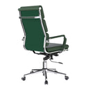 Nautilus Designs Avanti bonded leather high back swivel chair with individual back cushions, side view showing armrests and stitching details.