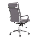 Nautilus Designs Avanti bonded leather high-back swivel chair with individual back cushions, shown from side view in gray upholstery.