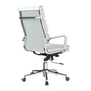 Nautilus Designs Avanti bonded leather high back swivel chair with individual back cushions, side view showing plush seating and armrests