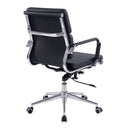 Nautilus Designs Avanti bonded leather medium back swivel chair with individual back cushions, side view showing armrests and stitching details.
