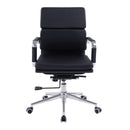 Nautilus Designs Avanti bonded leather swivel office chair with medium back and individual cushioned support, black finish.