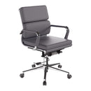 Nautilus Designs Avanti bonded leather medium back swivel chair with individual back cushions, gray color, modern office seating.