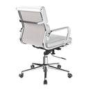 Nautilus Designs Avanti bonded leather medium back swivel chair with individual back cushions, side view showing white leather upholstery