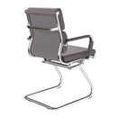 Nautilus Designs Avanti bonded leather medium back visitor armchair with individual back cushions, gray upholstery, side view.