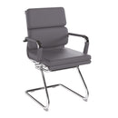 Nautilus Designs Avanti bonded leather medium back visitor armchair with individual back cushions in gray fabric.