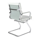 Nautilus Designs Avanti bonded leather medium back visitor armchair with individual back cushions, side view showing white upholstery.