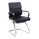 Nautilus Designs Avanti bonded leather medium back visitor armchair with individual back cushions, black upholstery and sleek design.