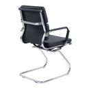 Nautilus Designs Avanti bonded leather medium back visitor armchair with individual back cushions, side view showing armrest and upholstery.