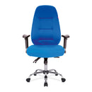 Nautilus Designs Babylon 24-hour operator chair with fabric upholstery and chrome base, shown from the front.