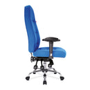 Nautilus Designs Babylon 24-hour operator chair with fabric upholstery and chrome base, shown from side view.