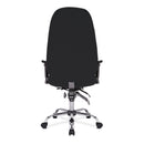 Nautilus Designs Babylon 24-hour operator chair with fabric upholstery and chrome base, shown from the back view.