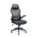 Nautilus Designs Canis high back mesh office chair with molded foam seat, folding arms, and optional headrest